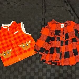 Baby Christmas Tops Bundle Plaid Red and Black Shirt with Rudolph Vest 18 Months